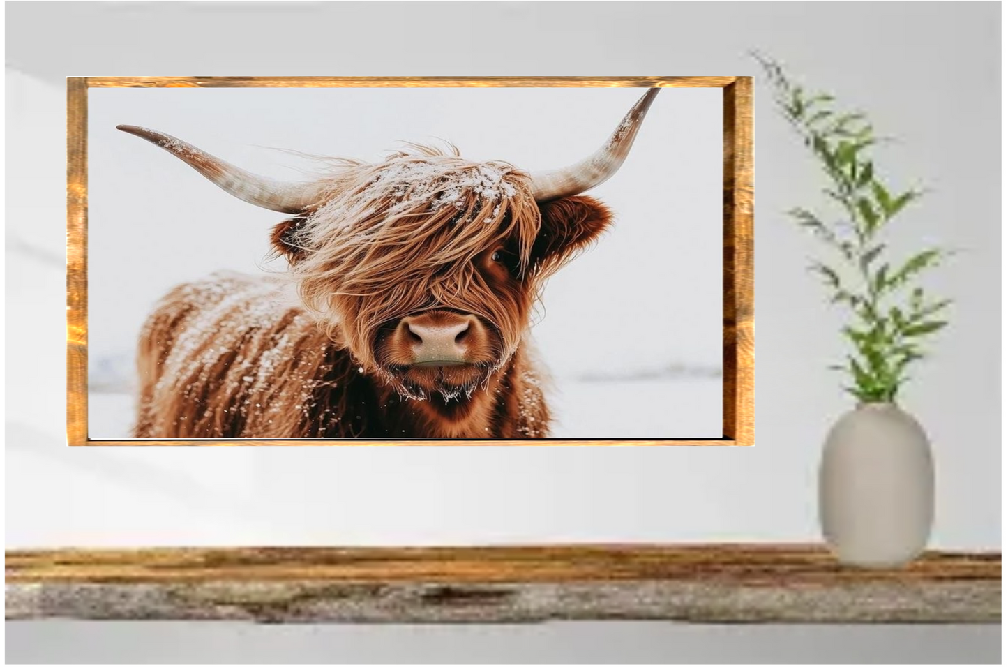 In the Snow Highland Cow Farmhouse Sign
