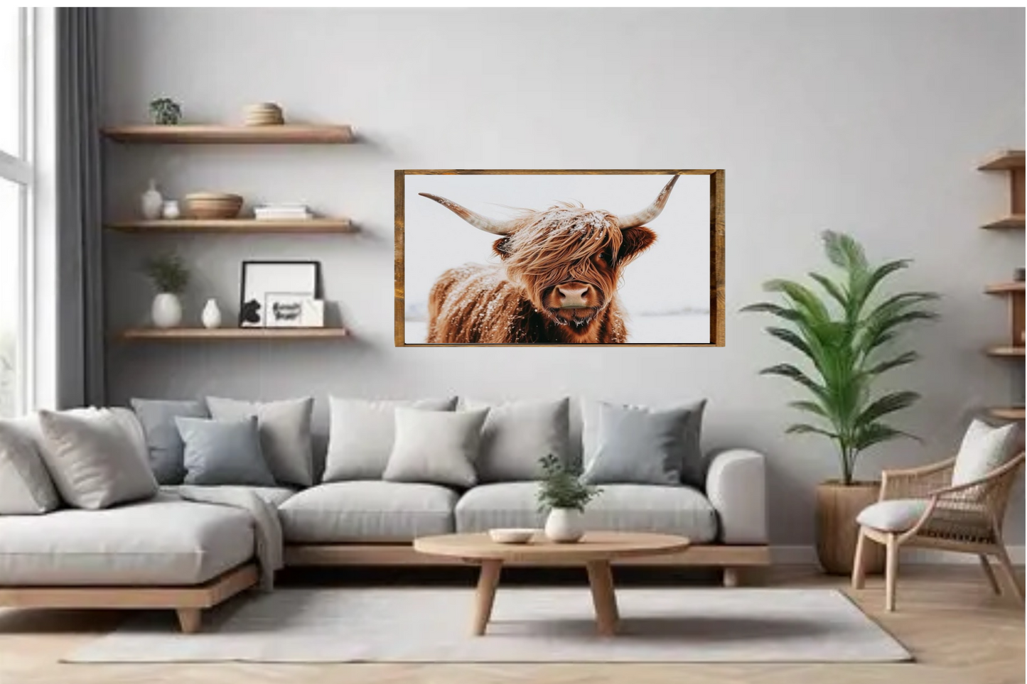 In the Snow Highland Cow Farmhouse Sign