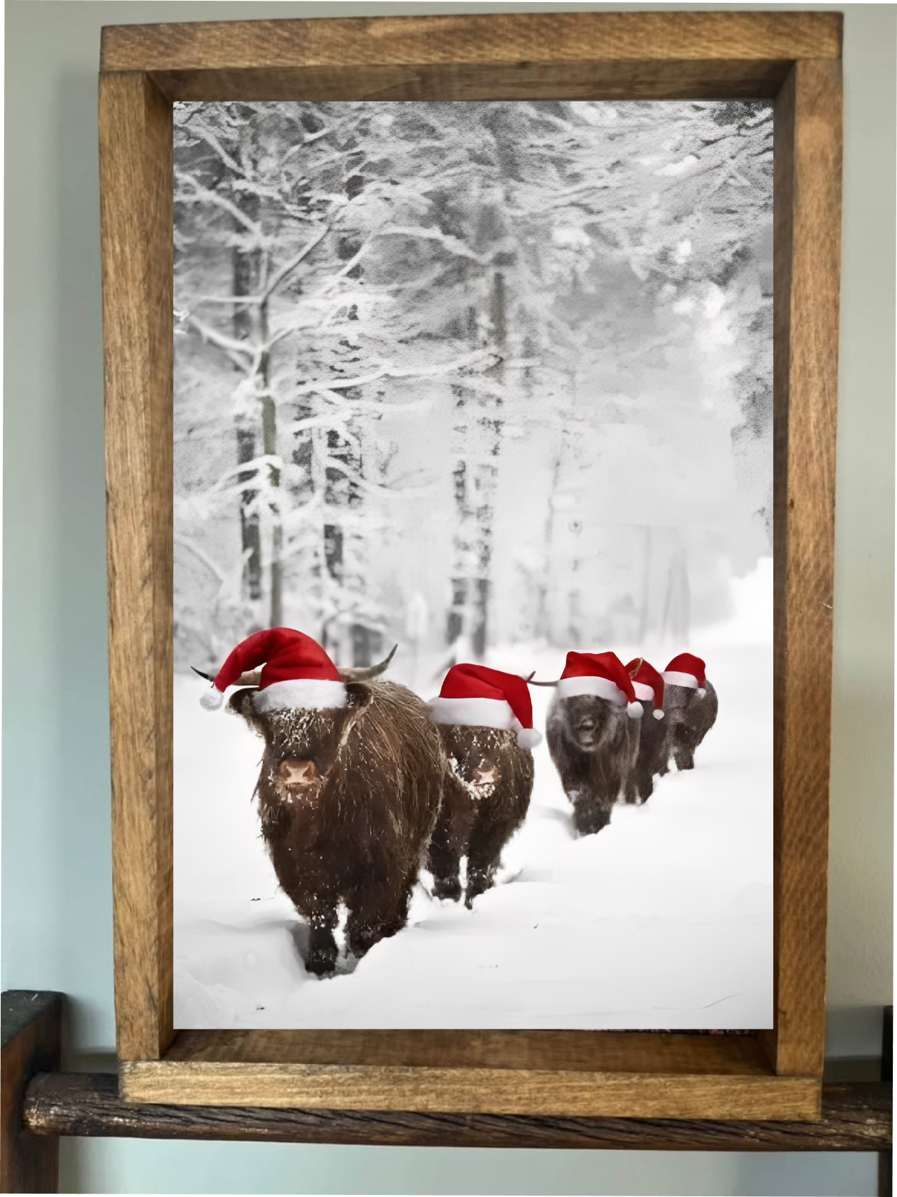Marching Through the Snow Highland Cow Farmhouse Sign