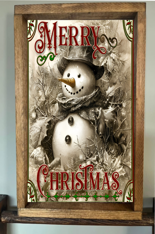 Merry Christmas Snowman Farmhouse Sign