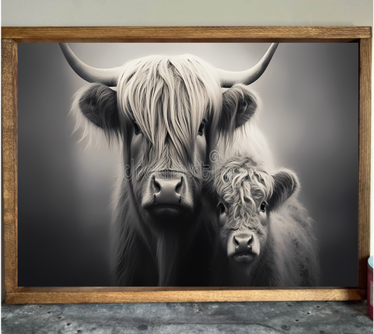 Me and Mom Highland Cow Farmhouse Sign