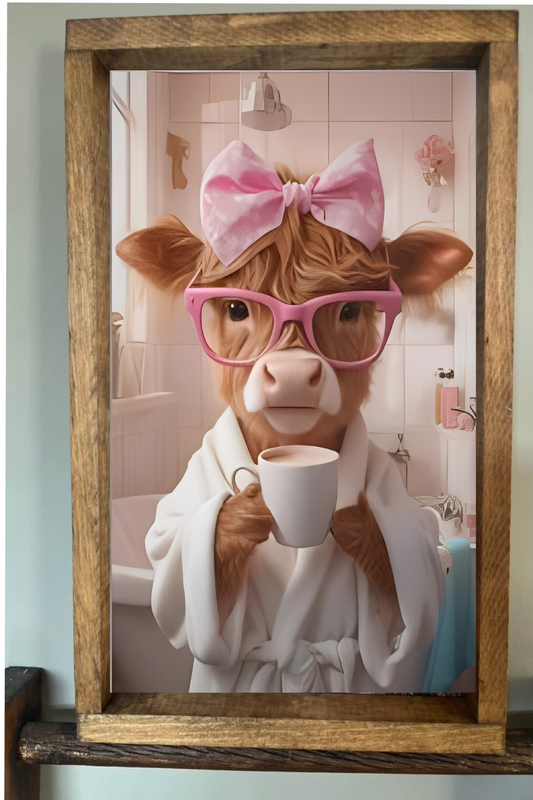 Morning Routine Highland Cow Farmhouse Sign