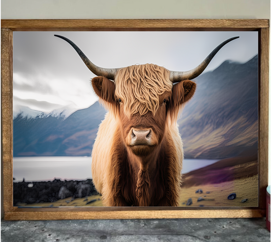 Mountian View Highland Cow Farmhouse Sign