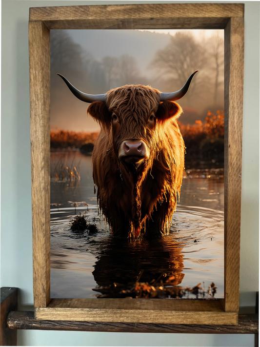 Muddy Waters Highland Cow Farmhouse Sign