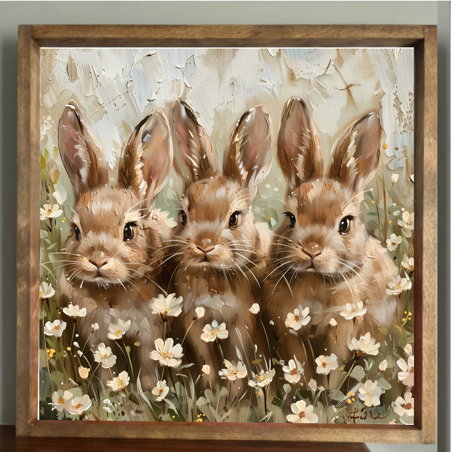 Painted Triple Bunnies Farmhouse Sign