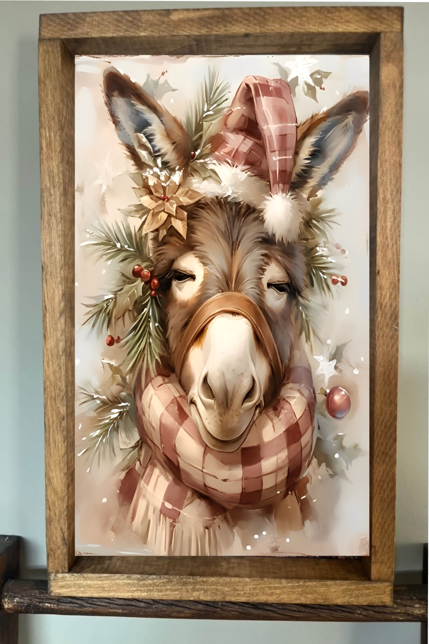 Painted Winter Donkey Farmhouse Sign