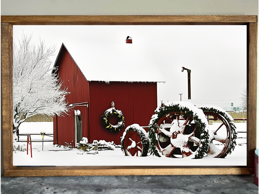 Red Tractor and Barn Farmhouse Sign