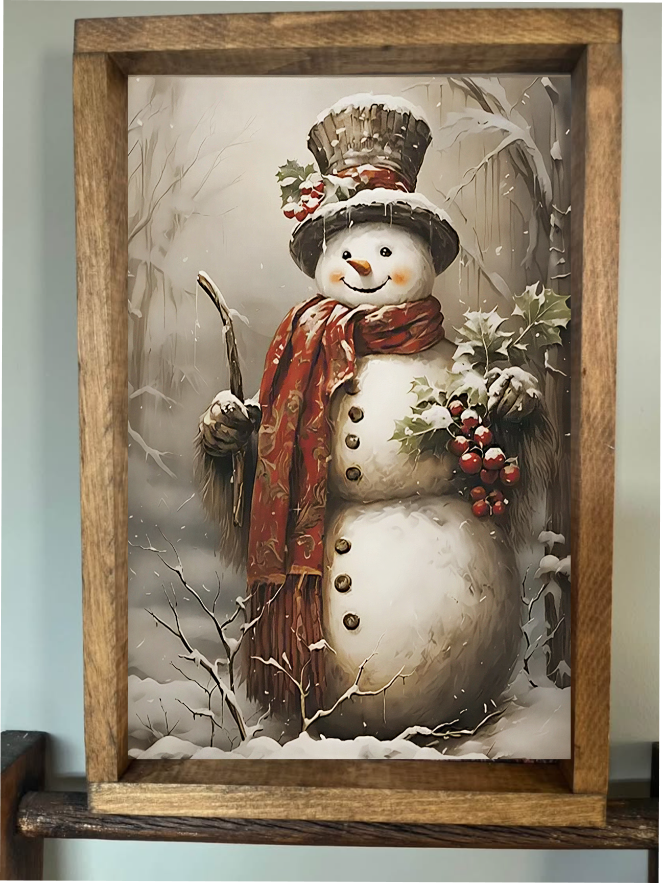 Red Scarf Snowman Farmhouse Sign