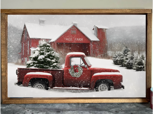 Vintage Red Truck Tree Farm Farmhouse Sign