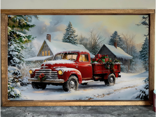 Vintage Red Truck and Presents Farmhouse Sign