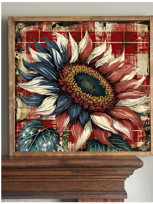 Red White & Blue Sunflower Farmhouse Sign