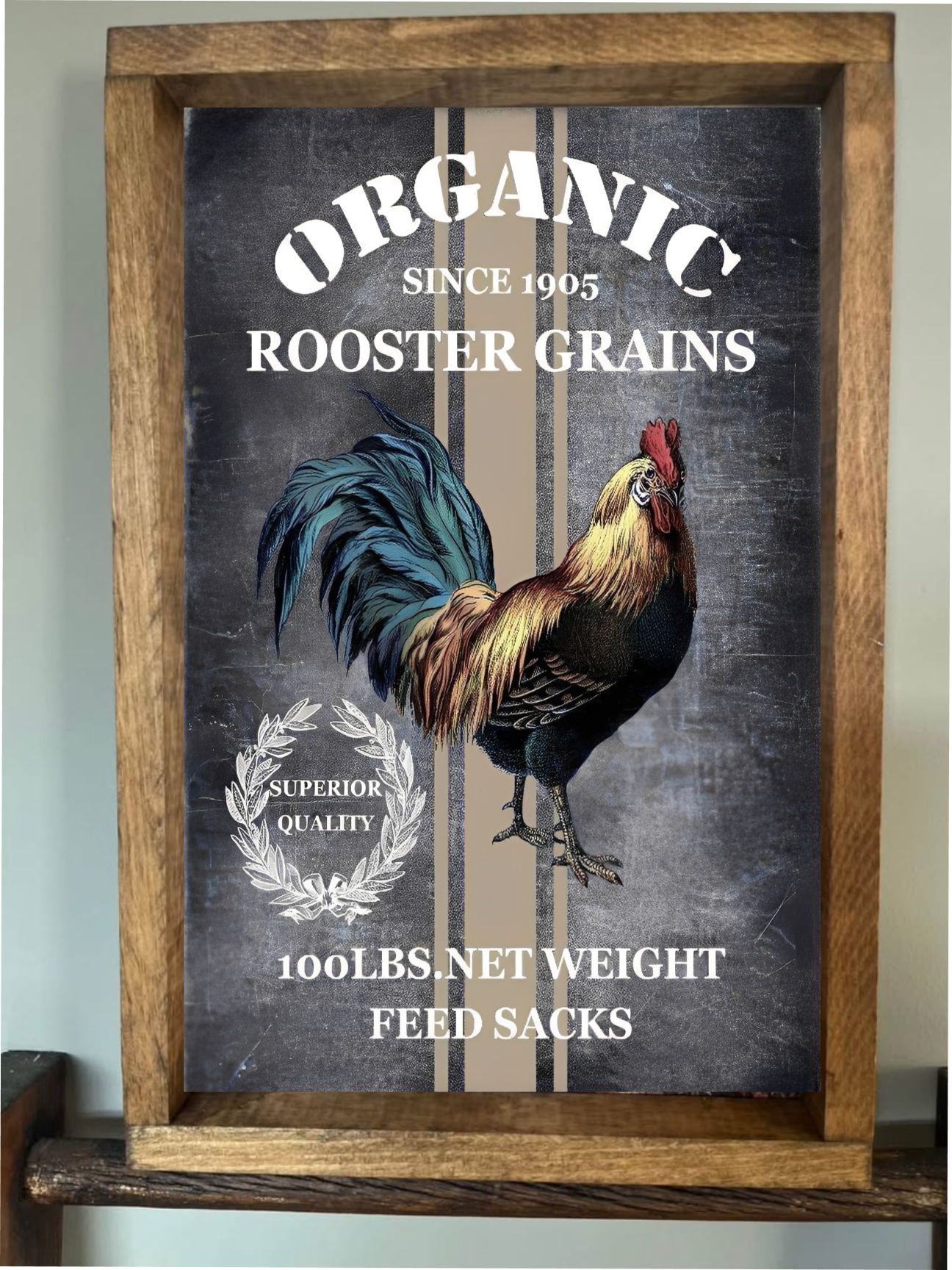 Rooster Grain Feedsack Farmhouse Sign