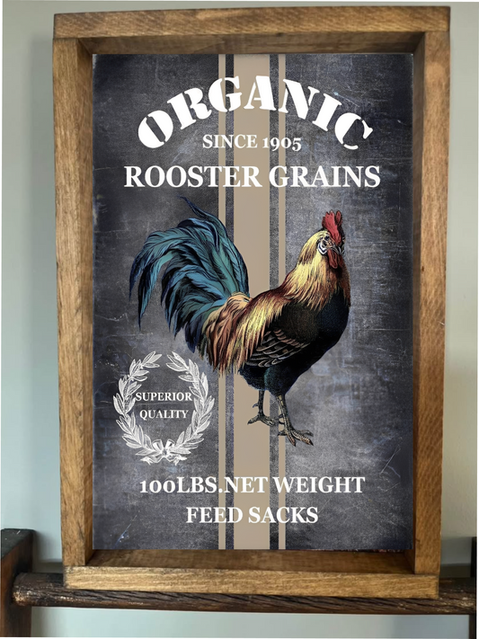 Rooster Grain Feedsack Farmhouse Sign