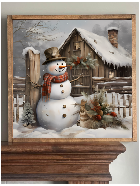 Rustic Barn Snowman Farmhouse Sign