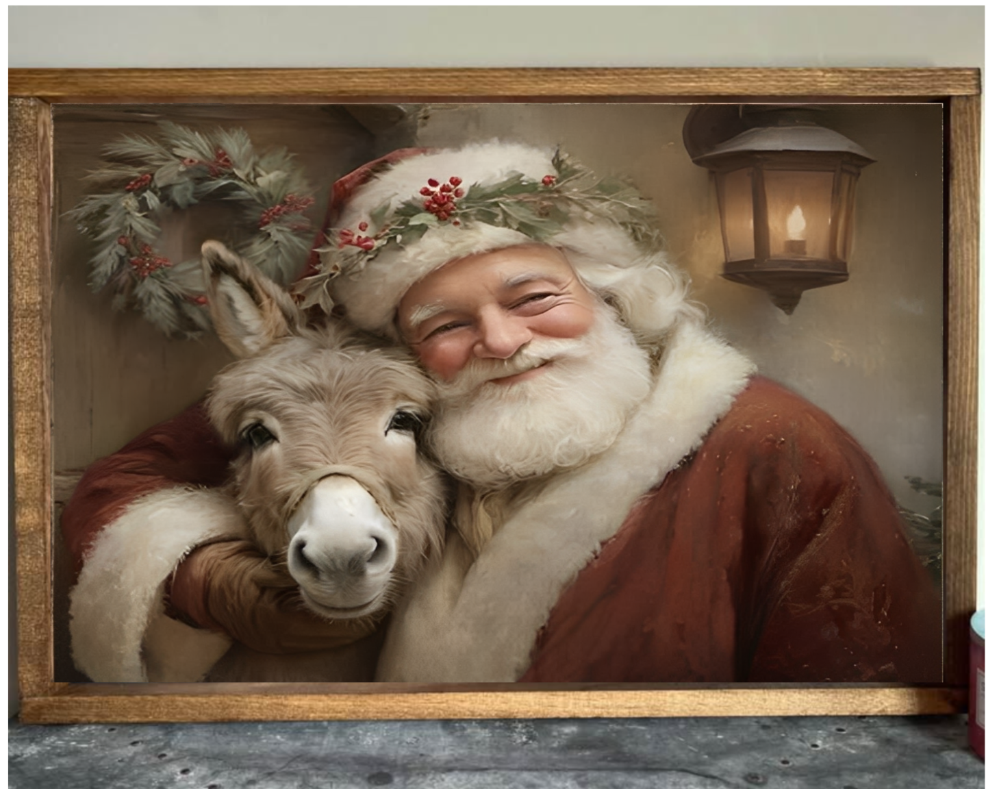 Santa's Donkey Friend Farmhouse Sign