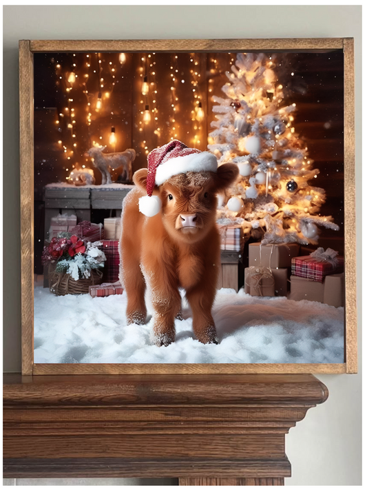 Santa's Helper Highland Cow Farmhouse Sign