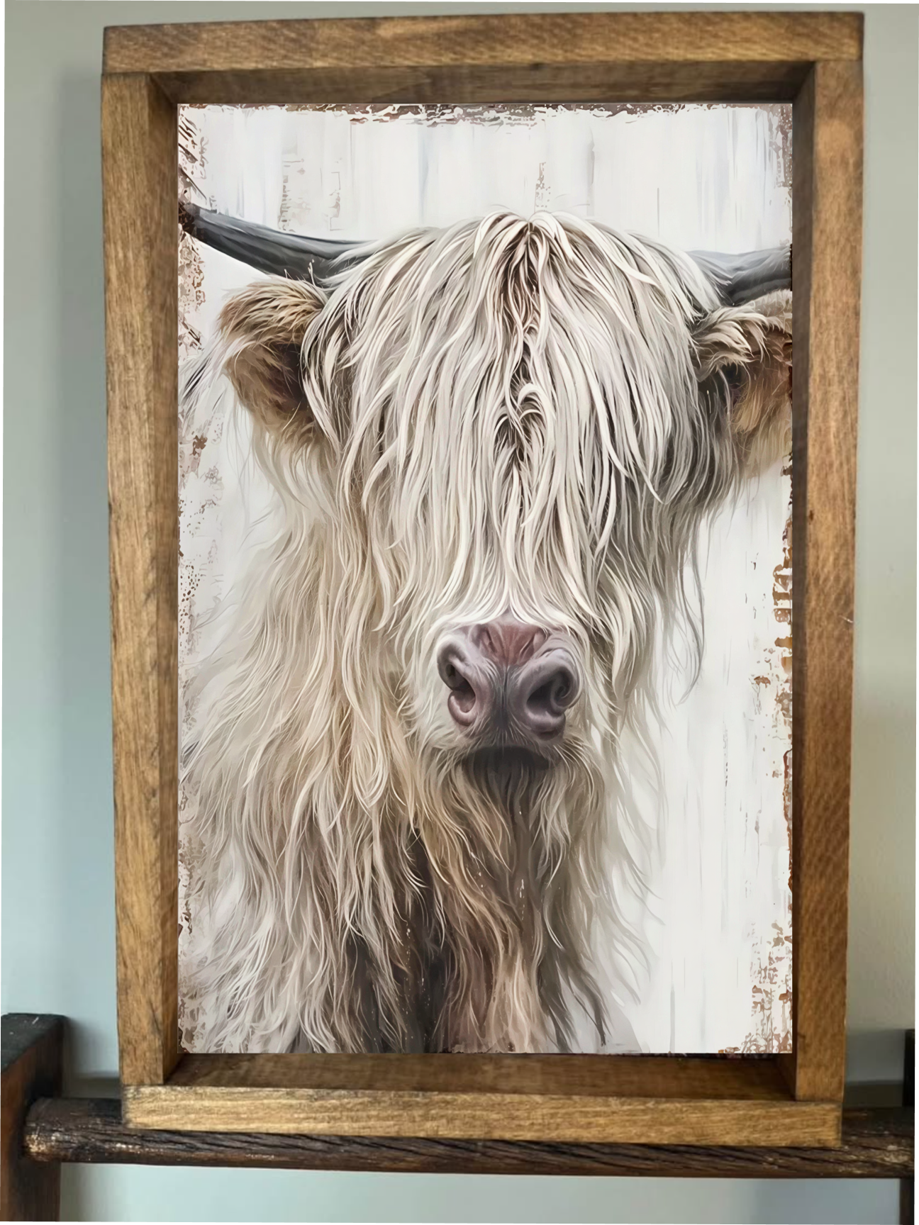 Shaggy Hair Highland Cow Farmhouse Sign