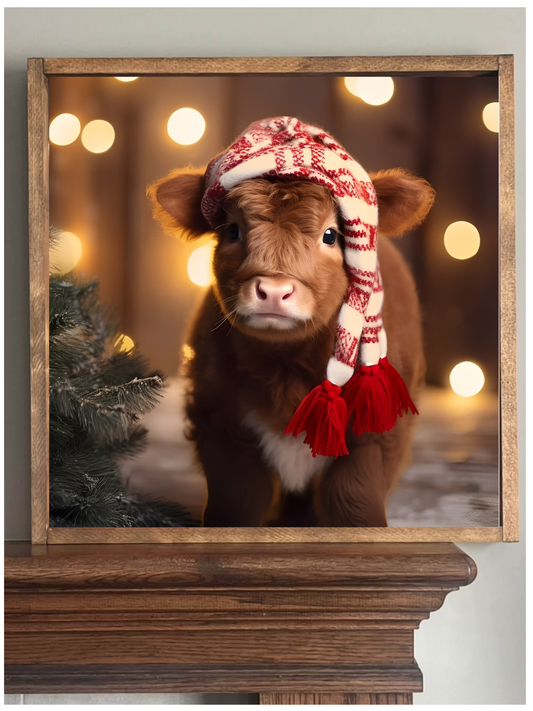 Stocking Hat Highland Cow Farmhouse Sign