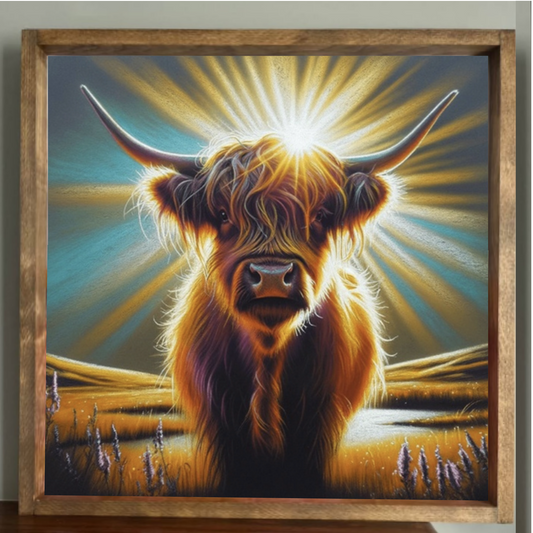 Sunburst Highland Cow Farmhouse Sign