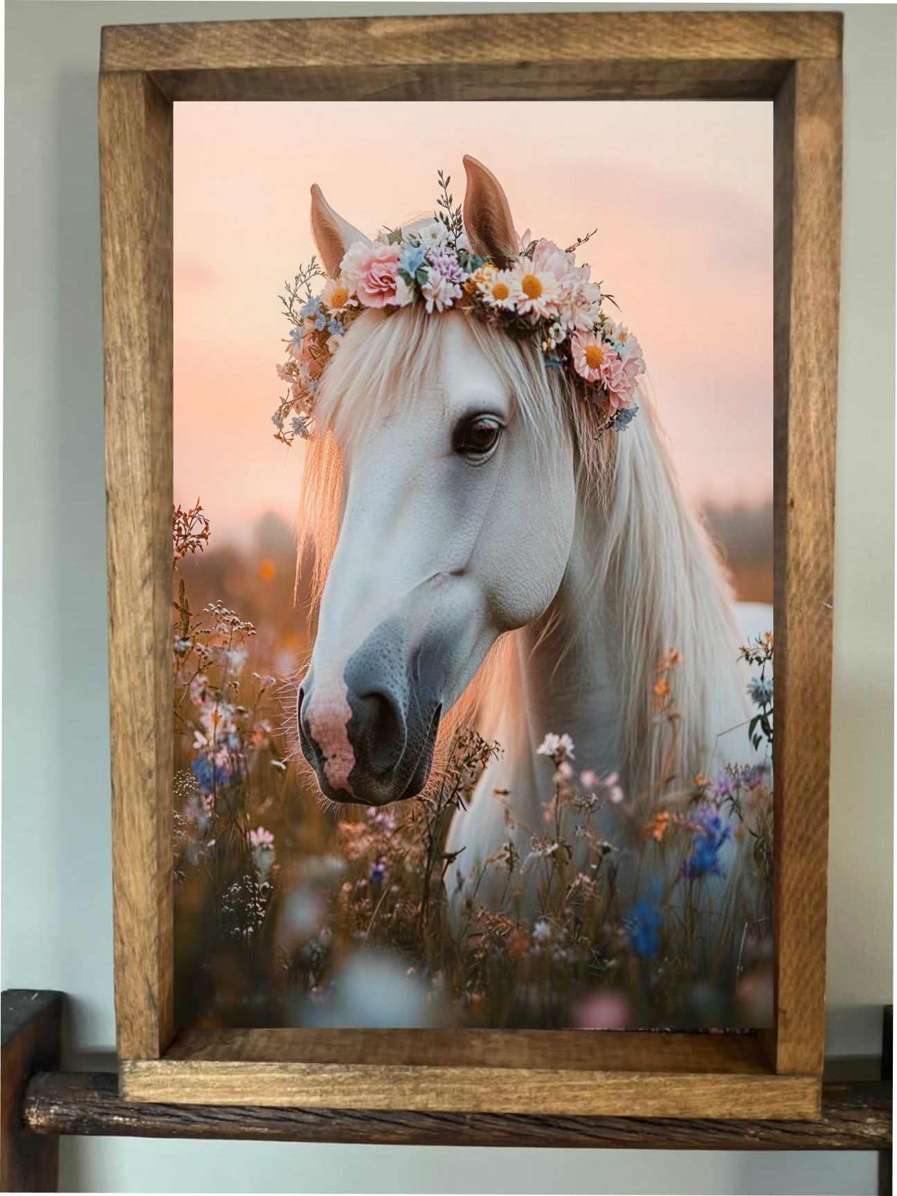 Sunset White Horse Farmhouse Sign