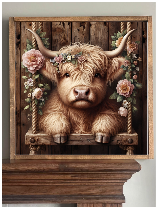 Swing Time Highland Cow Farmhouse Sign
