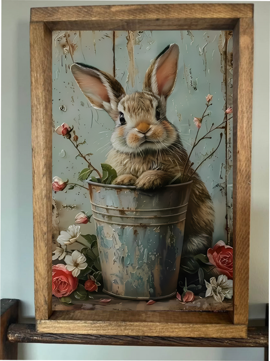 Tin Bucket Bunny Farmhouse Sign
