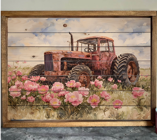 Flower Field Tractor Farmhouse Sign