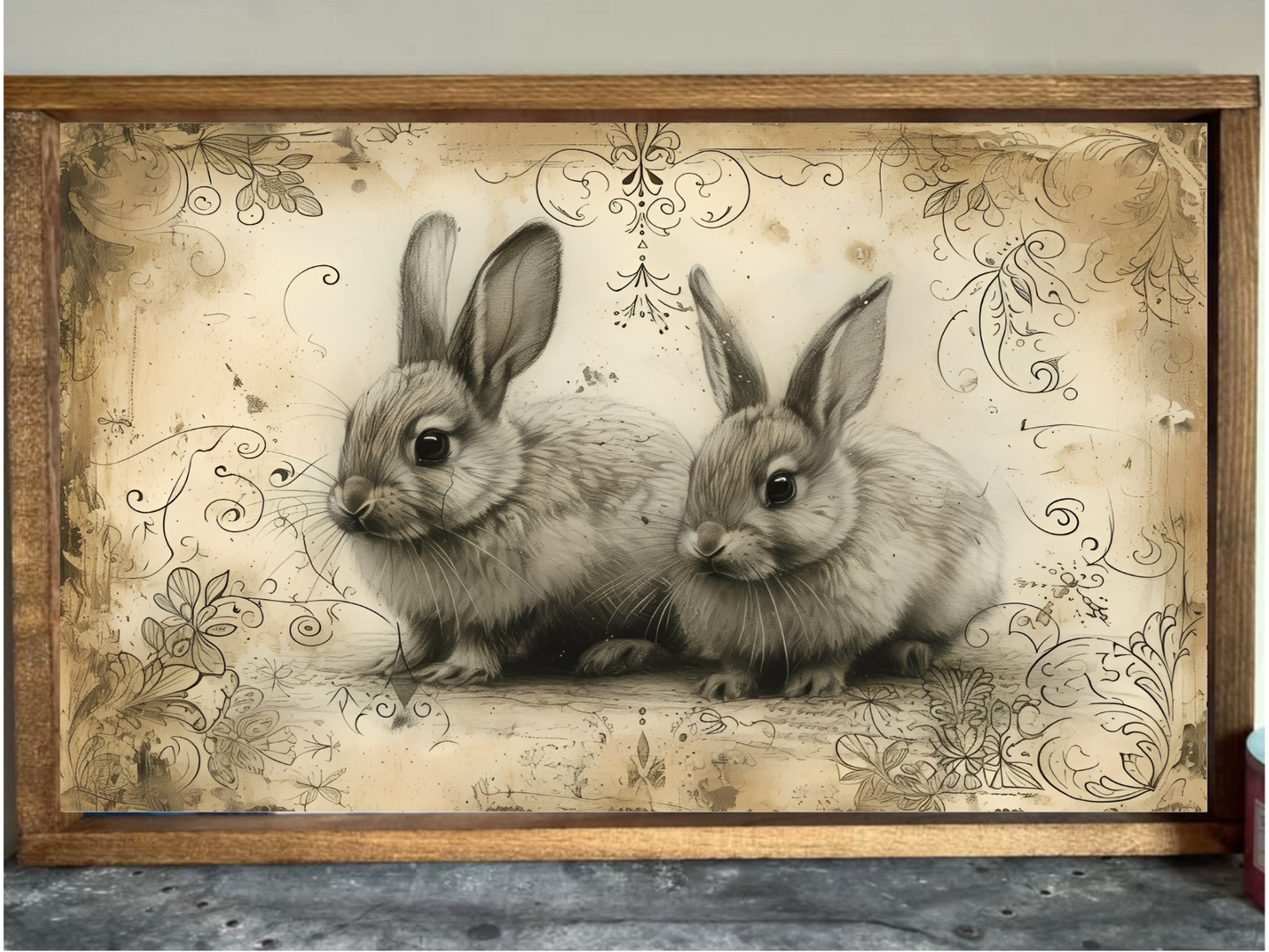 Victorian Bunnies Farmhouse Sign