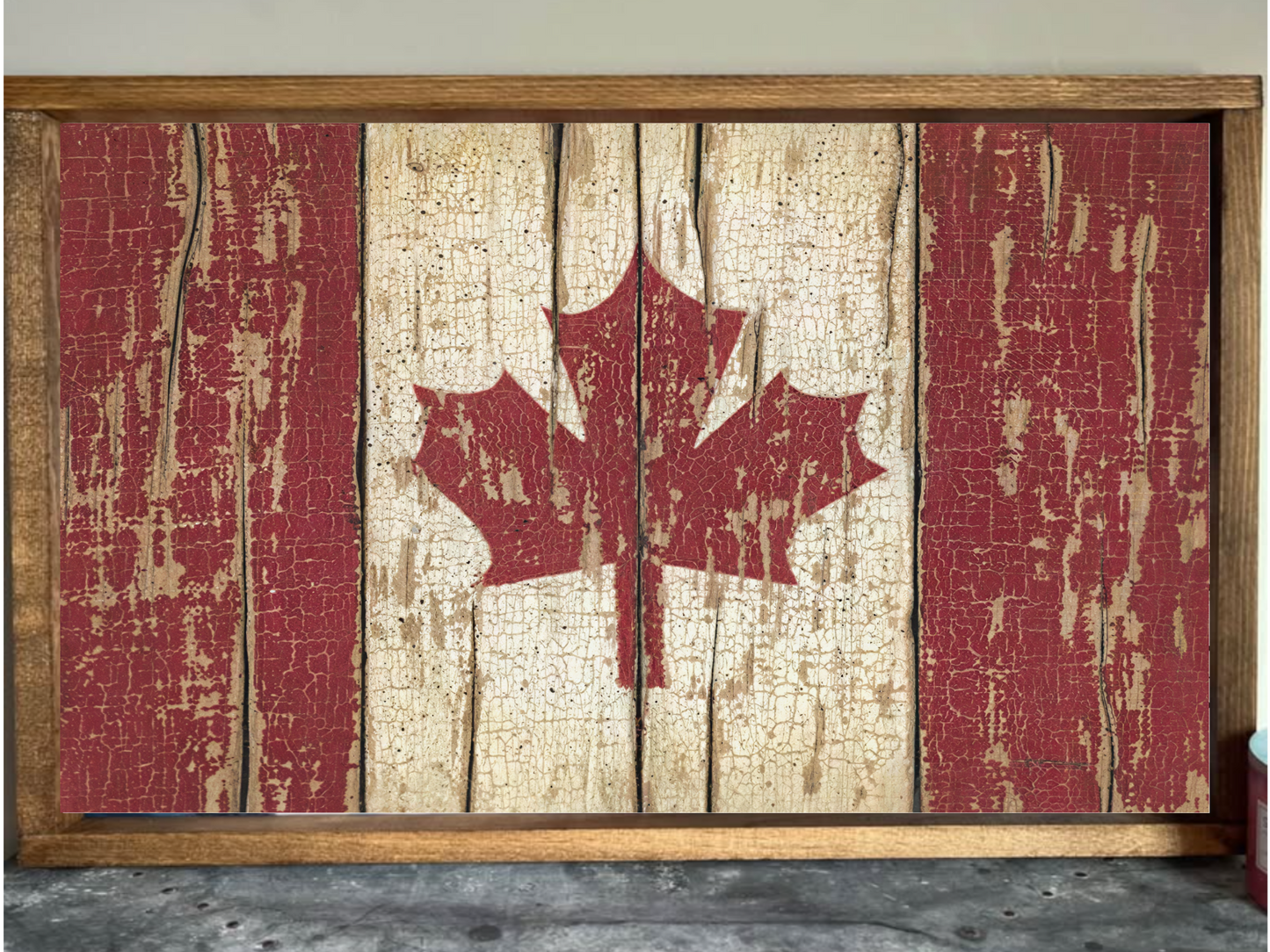 Weathered Canadian Flag Farmhouse Sign