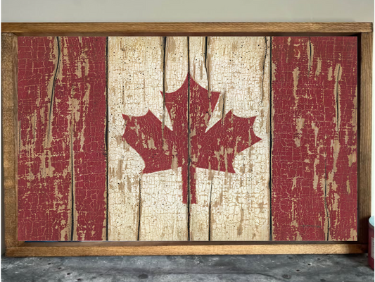 Weathered Canadian Flag Farmhouse Sign
