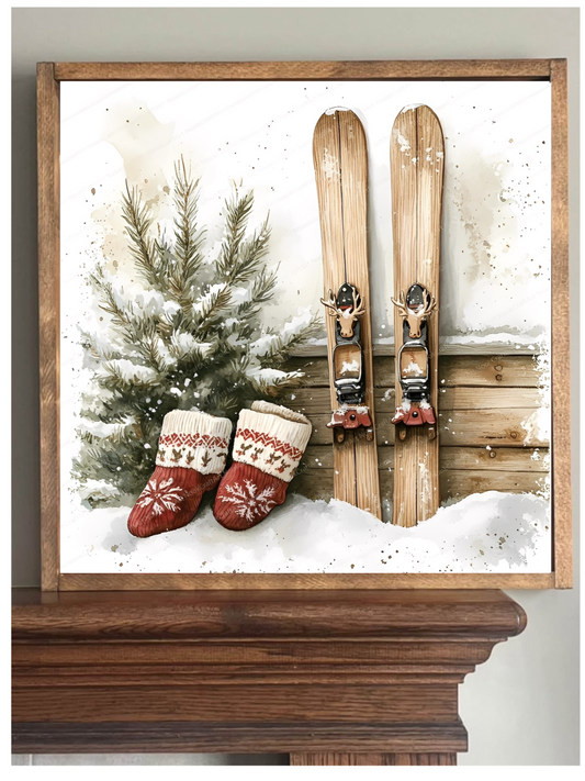 Vintage Skis Farmhouse Sign