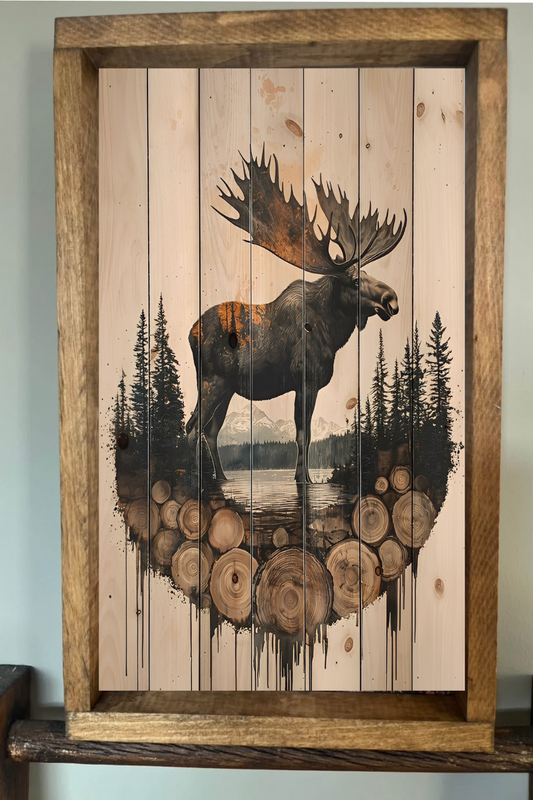 Silhoutte Woodland Moose Farmhouse Sign